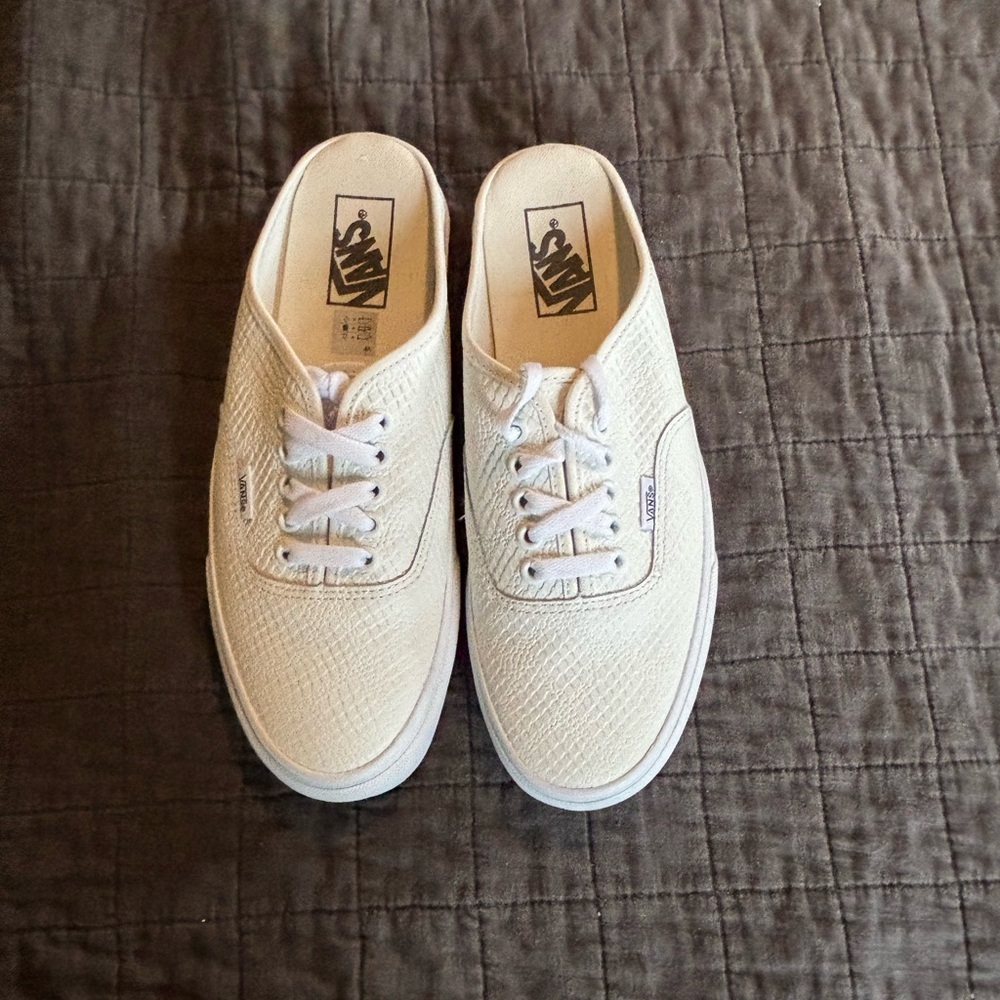Vans Women’s White Slip-On Lace-Up Mule Sneakers